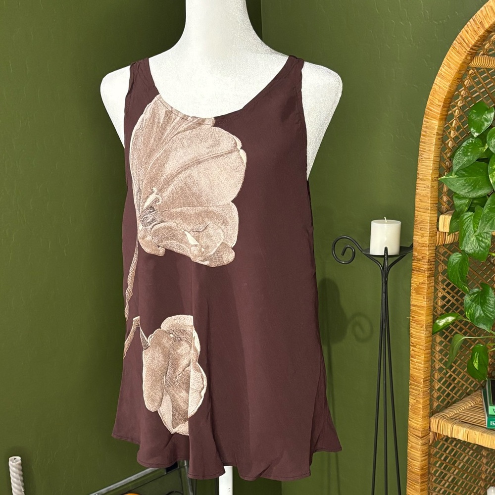 VTG Unlabeled Warm Brown Floral Abstract Scarf Flowy Tank Top